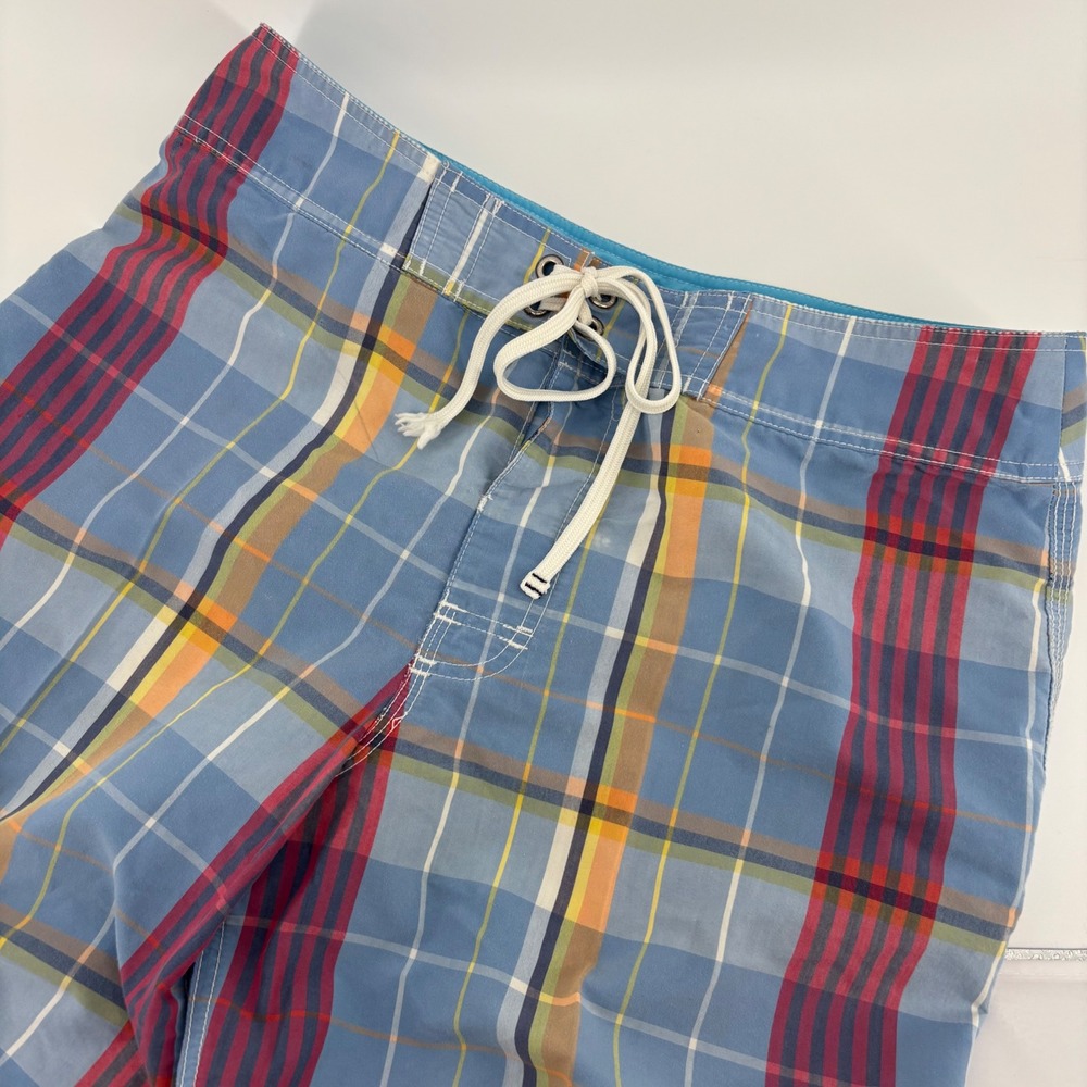 American Eagle‎ Board Shorts Mens 32 Blue Plaid Cargo Lace Up Swim Trunks
